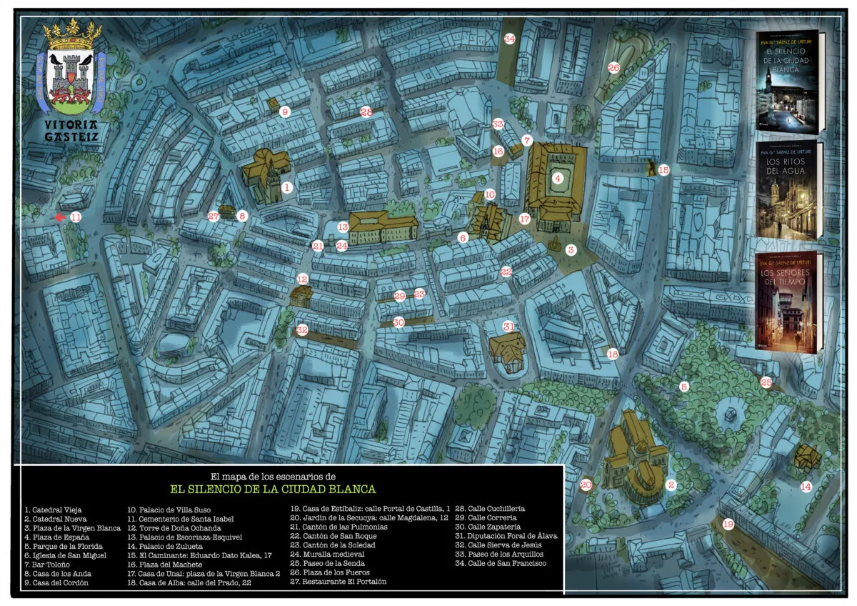 Map for the trilogy El silencio de la ciudad blanca